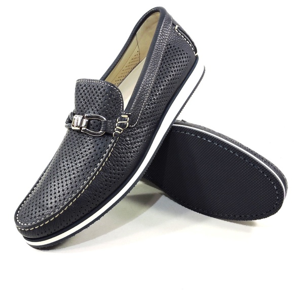 BALDININI ?? MEN\'S BLUE SOFT LEATHER COMFORT SUMMER LOAFERS